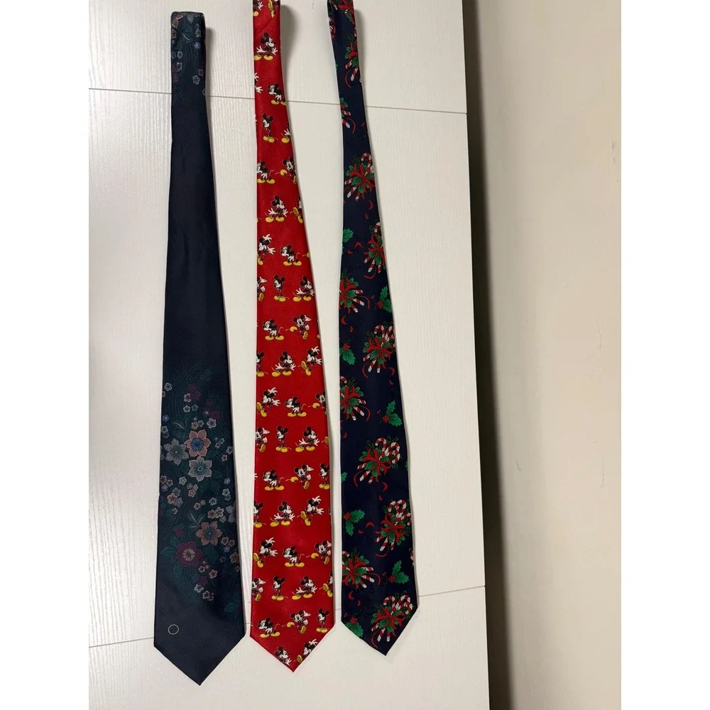 Mens Tie Lot Halston III Floral Mickey Mouse Disney Hallmark Christmas 3 Pack